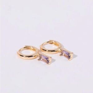 February birthstone Huggies Hoop Earrings gold pvd